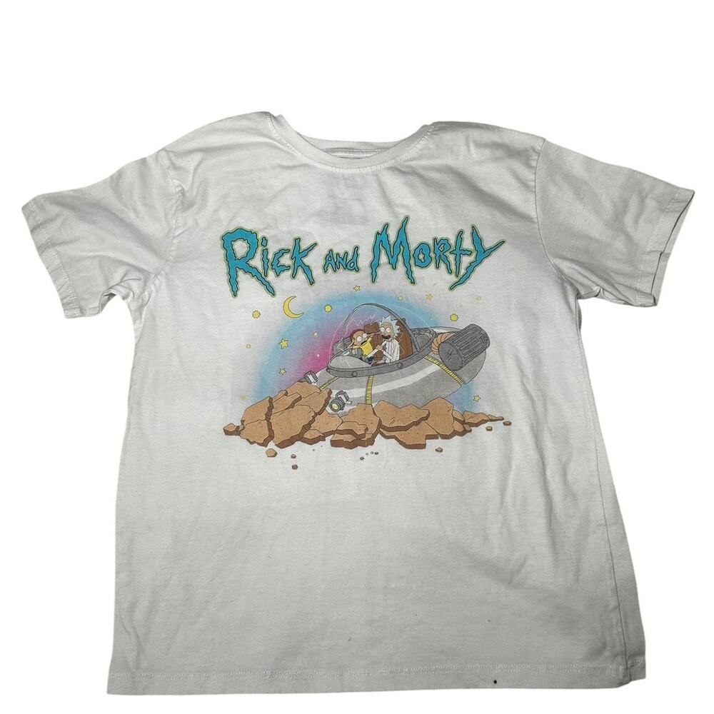 Rick and Morty Adult Swim White Cotton T-Shirt Size Medium